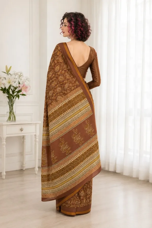 Leelavati_Printed_Floral_Print_Geometric_Print_Blocked_Printed_Woven_Daily_Wear_Pure_Cotton_Saree_Brown