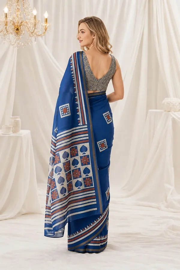 Leelavati_Printed_Floral_Print_Geometric_Print_Blocked_Printed_Woven_Daily_Wear_Pure_Cotton_Saree_Blue