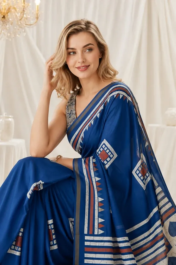 Leelavati_Printed_Floral_Print_Geometric_Print_Blocked_Printed_Woven_Daily_Wear_Pure_Cotton_Saree_Blue