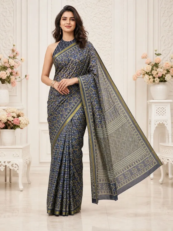 Leelavati_Printed_Floral_Print_Geometric_Print_Blocked_Printed_Woven_Daily_Wear_Pure_Cotton_Saree_Grey