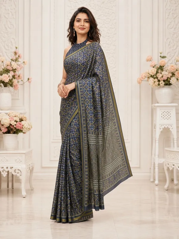 Leelavati_Printed_Floral_Print_Geometric_Print_Blocked_Printed_Woven_Daily_Wear_Pure_Cotton_Saree_Grey