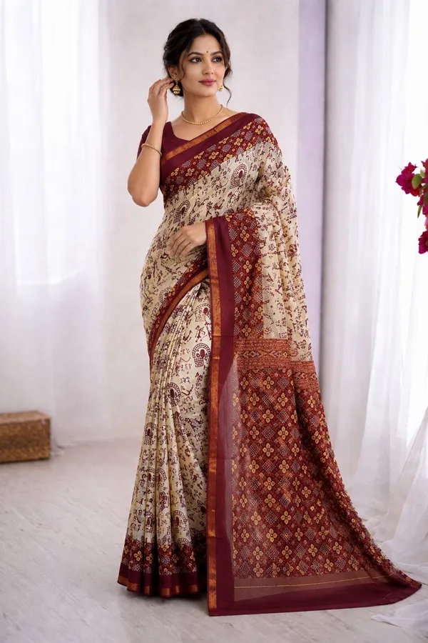 Leelavati_Printed_Floral_Print_Geometric_Print_Blocked_Printed_Woven_Daily_Wear_Pure_Cotton_Saree_Red