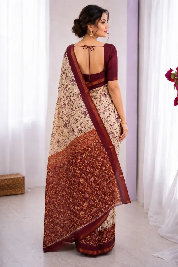 Leelavati_Printed_Floral_Print_Geometric_Print_Blocked_Printed_Woven_Daily_Wear_Pure_Cotton_Saree_Red