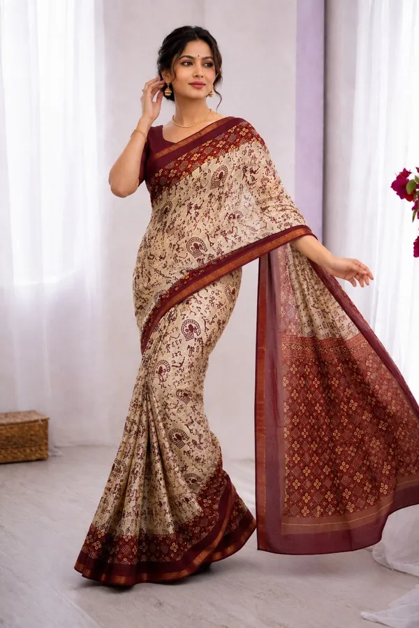 Leelavati_Printed_Floral_Print_Geometric_Print_Blocked_Printed_Woven_Daily_Wear_Pure_Cotton_Saree_Red