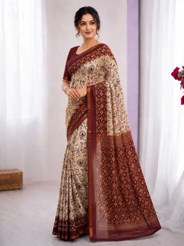 Leelavati_Printed_Floral_Print_Geometric_Print_Blocked_Printed_Woven_Daily_Wear_Pure_Cotton_Saree_Red