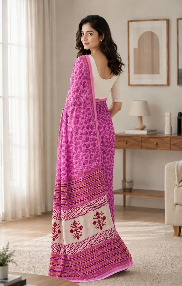 Leelavati_Printed_Floral_Print_Geometric_Print_Blocked_Printed_Woven_Daily_Wear_Pure_Cotton_Saree_Pink