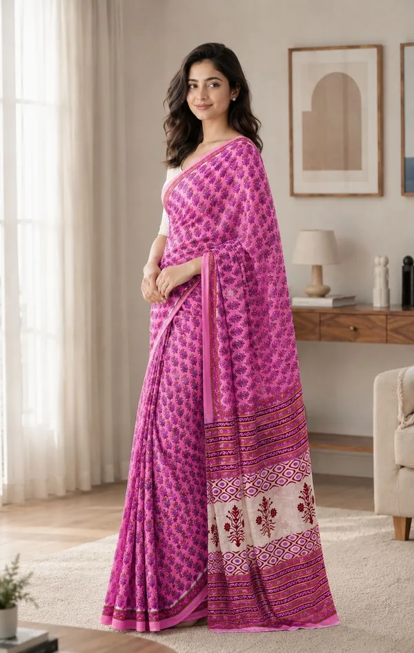 Leelavati_Printed_Floral_Print_Geometric_Print_Blocked_Printed_Woven_Daily_Wear_Pure_Cotton_Saree_Pink