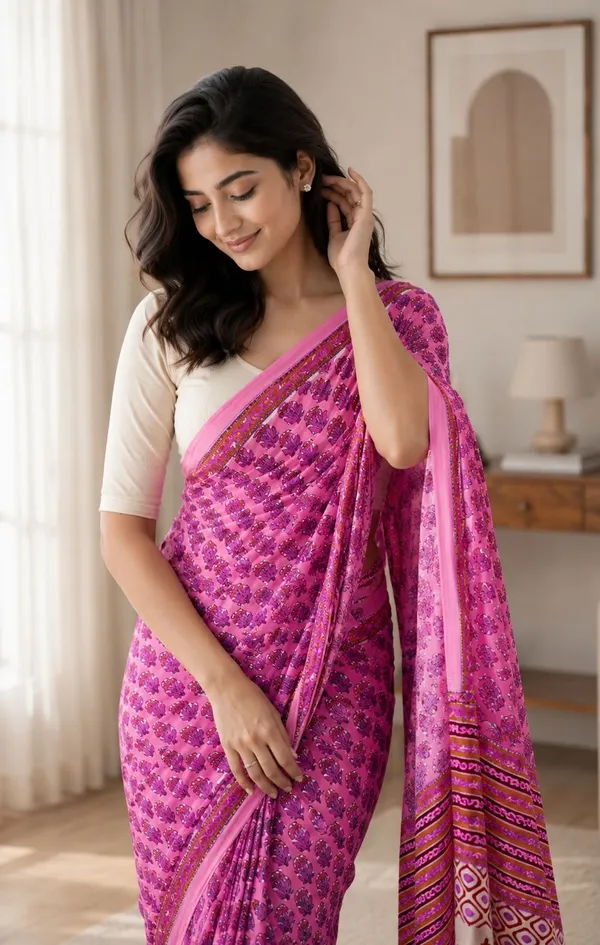 Leelavati_Printed_Floral_Print_Geometric_Print_Blocked_Printed_Woven_Daily_Wear_Pure_Cotton_Saree_Pink