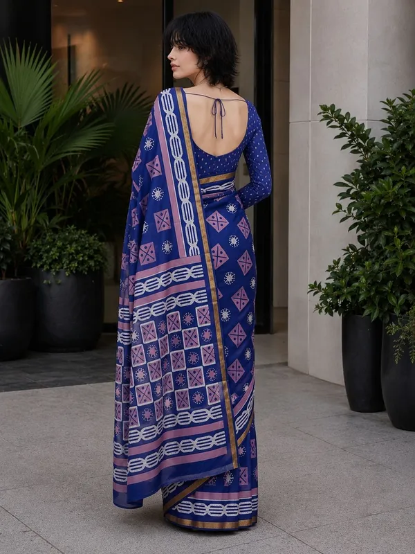 Leelavati_Printed_Floral_Print_Geometric_Print_Blocked_Printed_Woven_Daily_Wear_Pure_Cotton_Saree_Blue