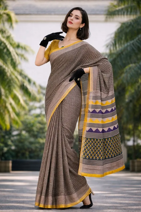Leelavati_Printed_Floral_Print_Geometric_Print_Blocked_Printed_Woven_Daily_Wear_Pure_Cotton_Saree_Beige_And_Yellow