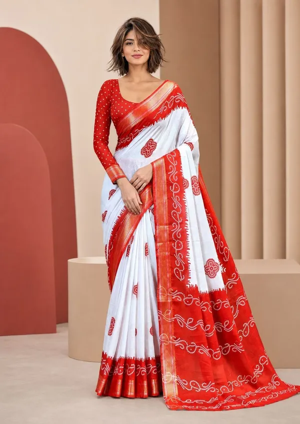 Leelavati_Printed_Blocked_Printed_Woven_Bandhani_Pure_Cotton_Saree_Red