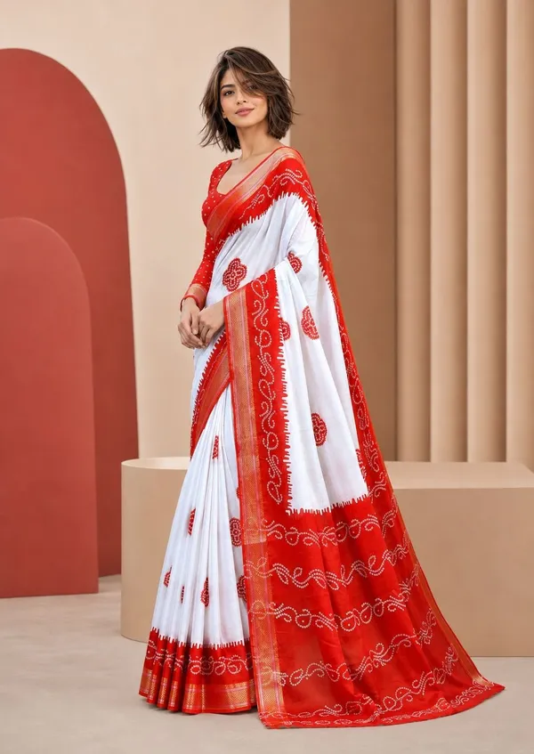 Leelavati_Printed_Blocked_Printed_Woven_Bandhani_Pure_Cotton_Saree_Red