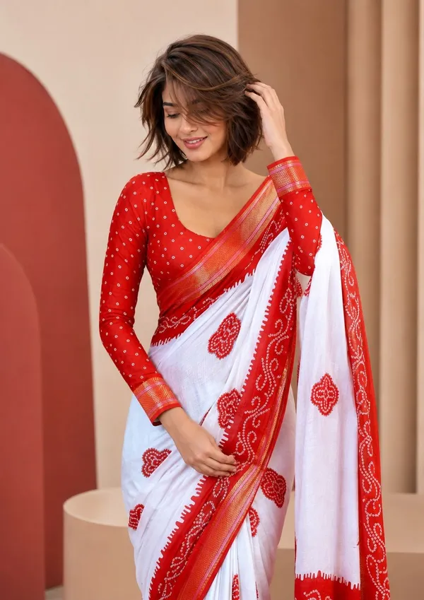 Leelavati_Printed_Blocked_Printed_Woven_Bandhani_Pure_Cotton_Saree_Red