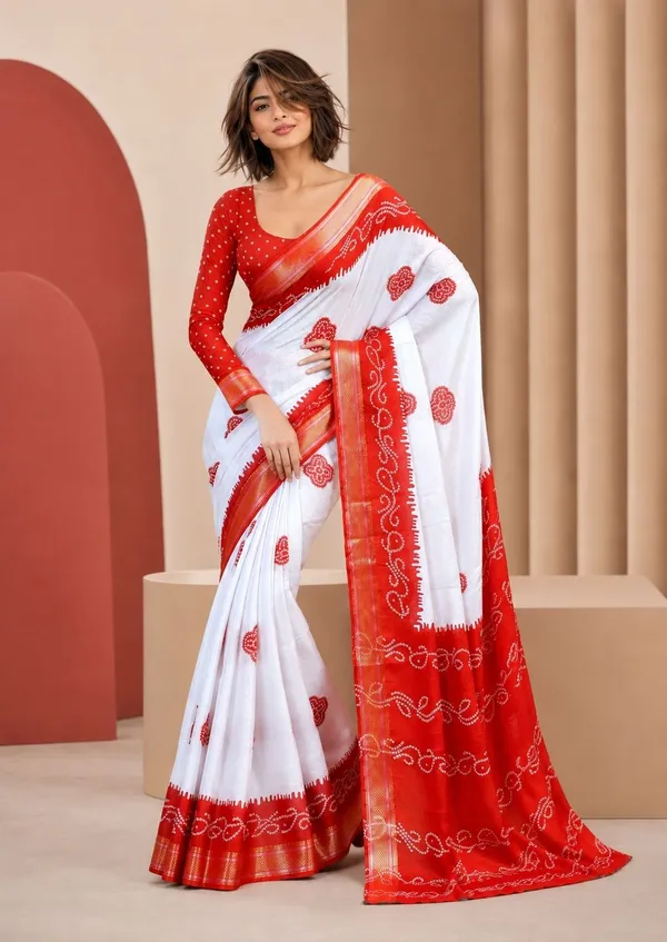 Leelavati_Printed_Blocked_Printed_Woven_Bandhani_Pure_Cotton_Saree_Red
