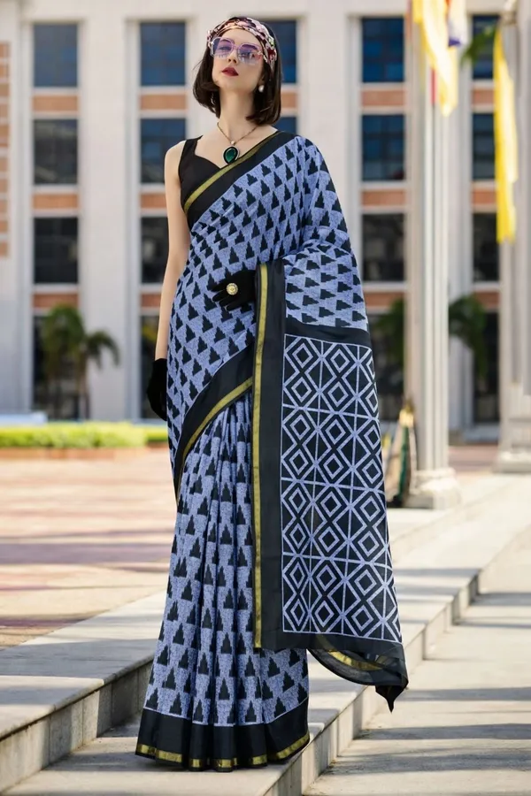 Leelavati_Printed_Floral_Print_Geometric_Print_Blocked_Printed_Woven_Daily_Wear_Pure_Cotton_Saree_Grey
