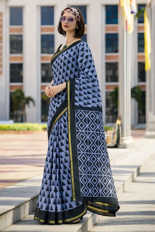 Leelavati_Printed_Floral_Print_Geometric_Print_Blocked_Printed_Woven_Daily_Wear_Pure_Cotton_Saree_Grey