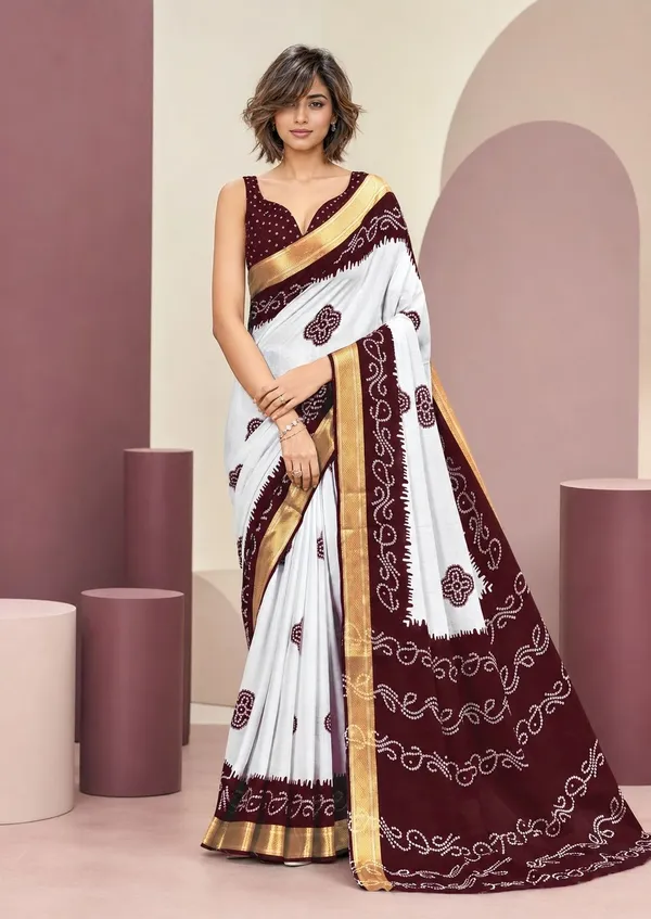 Leelavati_Printed_Blocked_Printed_Woven_Bandhani_Pure_Cotton_Saree_Maroon