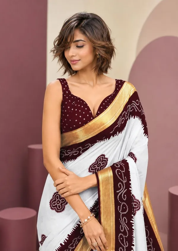 Leelavati_Printed_Blocked_Printed_Woven_Bandhani_Pure_Cotton_Saree_Maroon