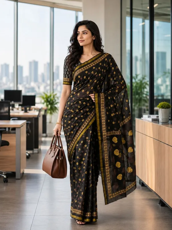 Leelavati_Printed_Floral_Print_Geometric_Print_Blocked_Printed_Woven_Daily_Wear_Pure_Cotton_Saree_Multicolor