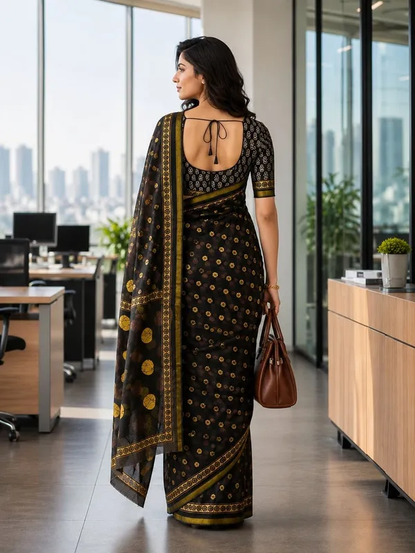 Leelavati_Printed_Floral_Print_Geometric_Print_Blocked_Printed_Woven_Daily_Wear_Pure_Cotton_Saree_Multicolor