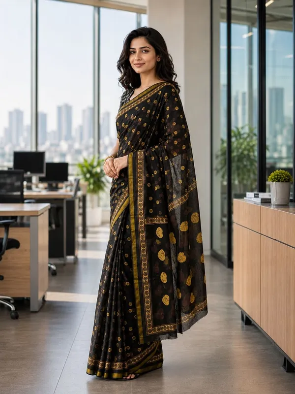 Leelavati_Printed_Floral_Print_Geometric_Print_Blocked_Printed_Woven_Daily_Wear_Pure_Cotton_Saree_Multicolor