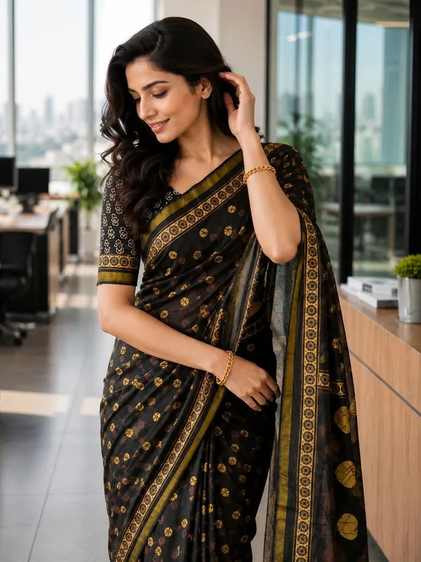 Leelavati_Printed_Floral_Print_Geometric_Print_Blocked_Printed_Woven_Daily_Wear_Pure_Cotton_Saree_Multicolor