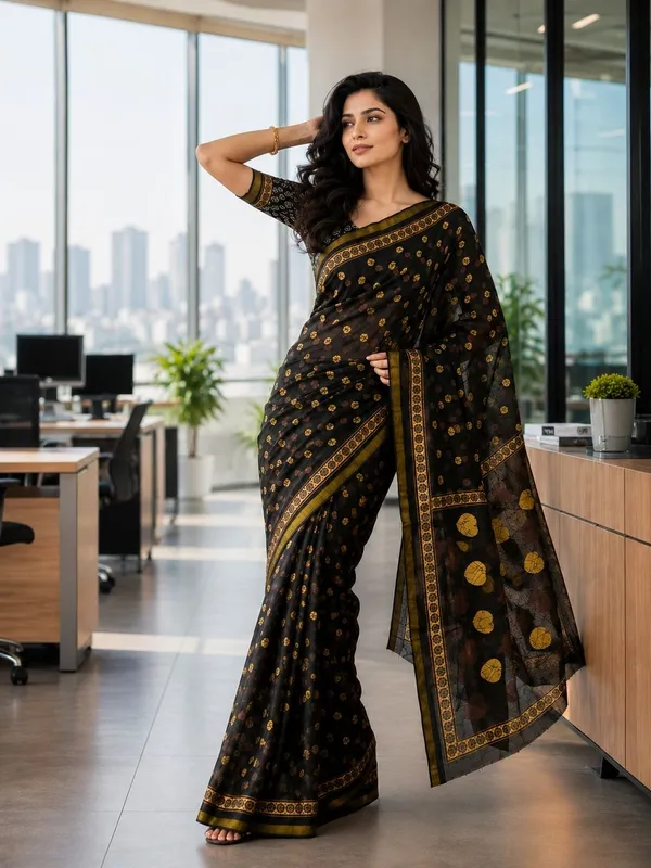 Leelavati_Printed_Floral_Print_Geometric_Print_Blocked_Printed_Woven_Daily_Wear_Pure_Cotton_Saree_Multicolor