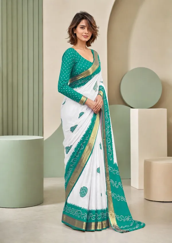 Leelavati_Printed_Blocked_Printed_Woven_Bandhani_Pure_Cotton_Saree_Green