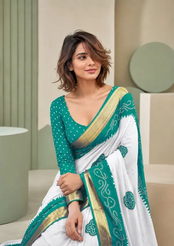 Leelavati_Printed_Blocked_Printed_Woven_Bandhani_Pure_Cotton_Saree_Green