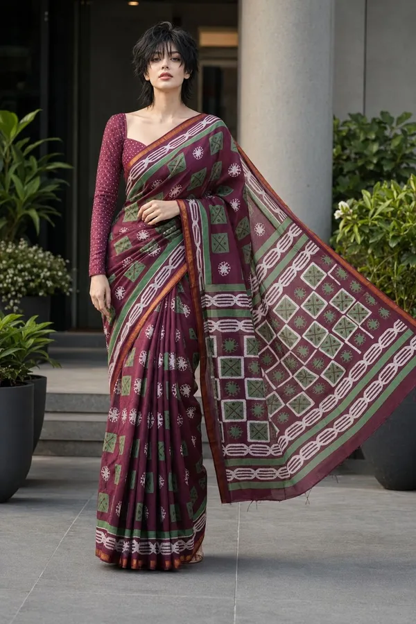 Leelavati_Printed_Floral_Print_Geometric_Print_Blocked_Printed_Woven_Daily_Wear_Pure_Cotton_Saree_Purple