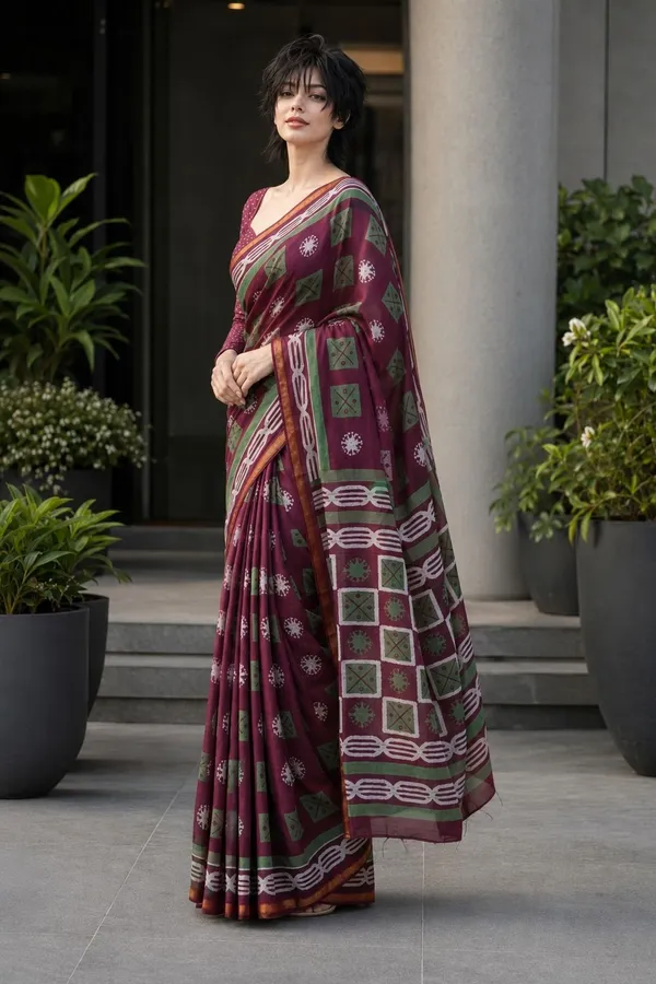 Leelavati_Printed_Floral_Print_Geometric_Print_Blocked_Printed_Woven_Daily_Wear_Pure_Cotton_Saree_Purple