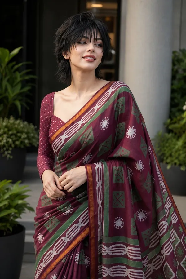 Leelavati_Printed_Floral_Print_Geometric_Print_Blocked_Printed_Woven_Daily_Wear_Pure_Cotton_Saree_Purple