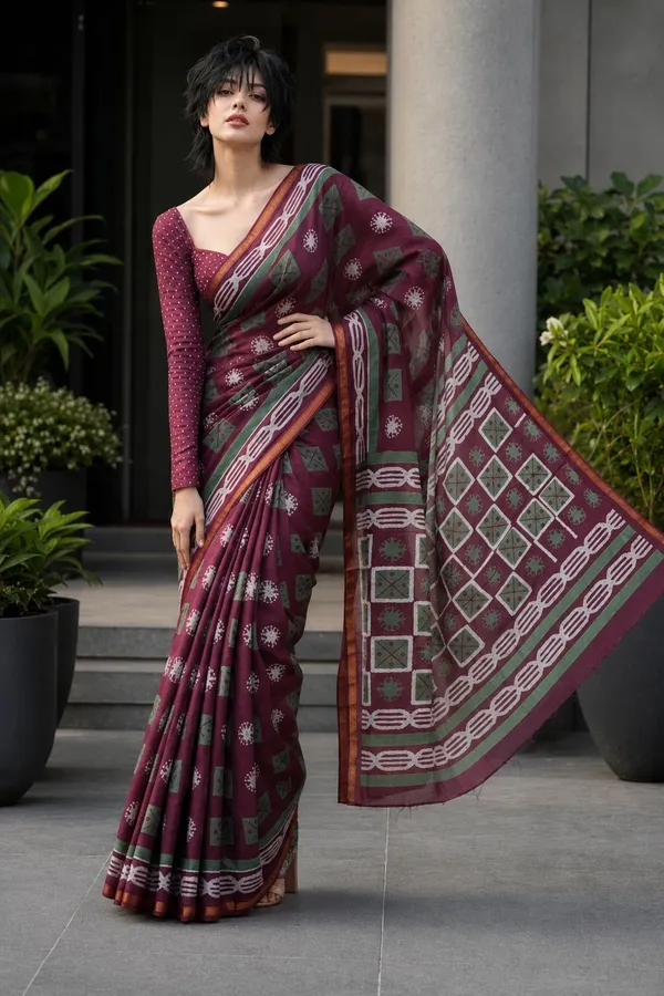 Leelavati_Printed_Floral_Print_Geometric_Print_Blocked_Printed_Woven_Daily_Wear_Pure_Cotton_Saree_Purple