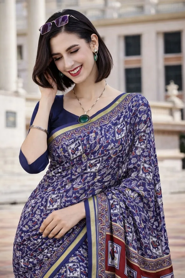 Leelavati_Printed_Floral_Print_Geometric_Print_Blocked_Printed_Woven_Daily_Wear_Pure_Cotton_Saree_Dark_Blue