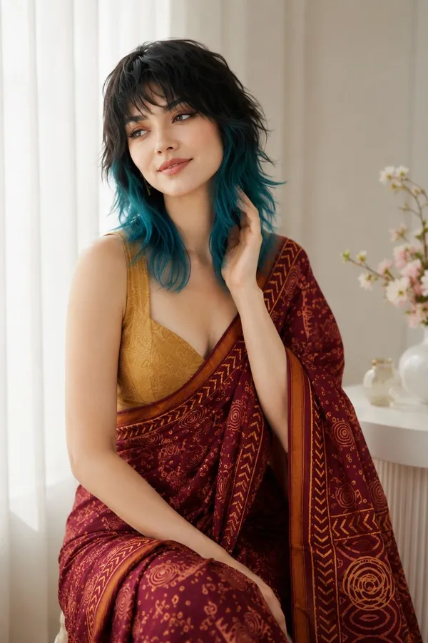 Leelavati_Printed_Floral_Print_Geometric_Print_Blocked_Printed_Woven_Daily_Wear_Pure_Cotton_Saree_Maroon