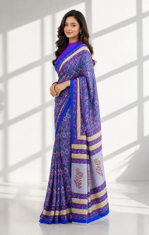 Leelavati_Printed_Floral_Print_Geometric_Print_Blocked_Printed_Woven_Daily_Wear_Pure_Cotton_Saree_Purple