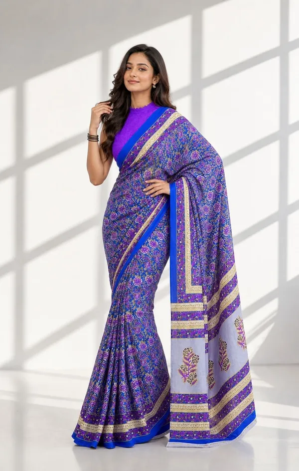Leelavati_Printed_Floral_Print_Geometric_Print_Blocked_Printed_Woven_Daily_Wear_Pure_Cotton_Saree_Purple