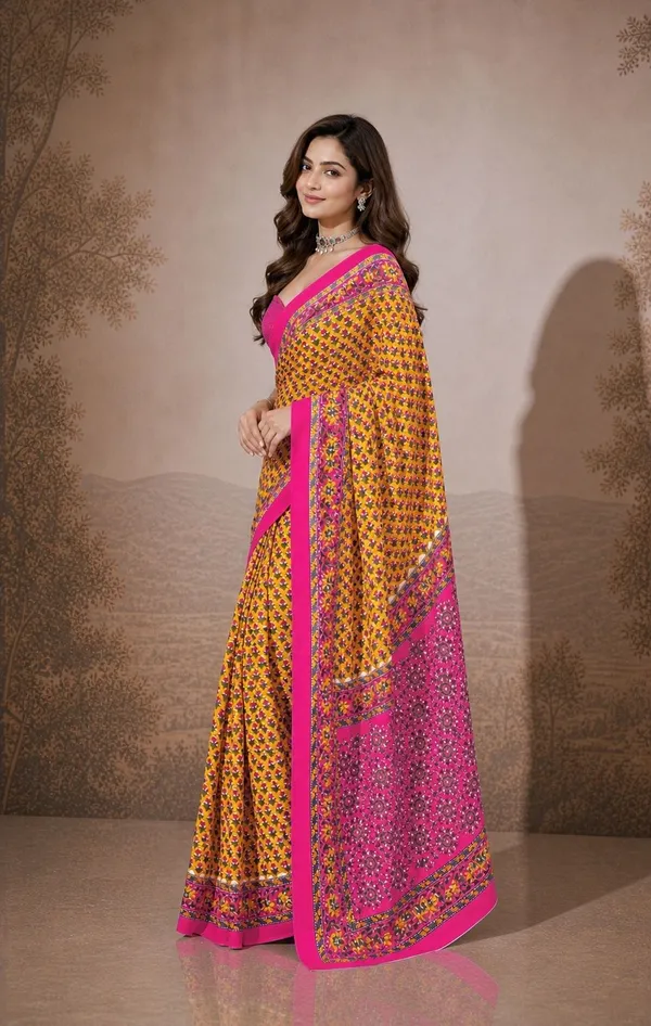 Leelavati_Printed_Floral_Print_Geometric_Print_Blocked_Printed_Woven_Daily_Wear_Pure_Cotton_Saree_Yellow