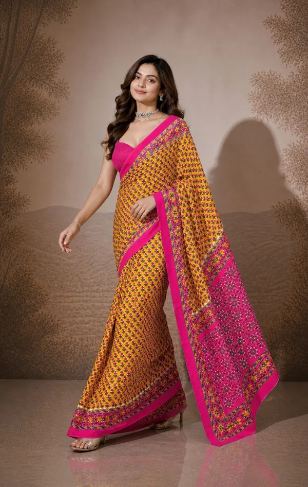 Leelavati_Printed_Floral_Print_Geometric_Print_Blocked_Printed_Woven_Daily_Wear_Pure_Cotton_Saree_Yellow