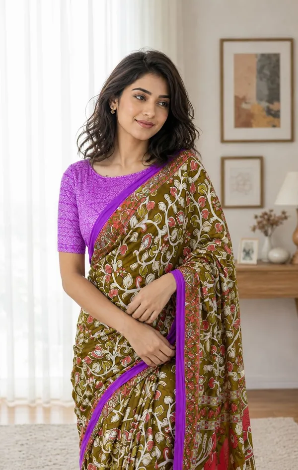 Leelavati_Printed_Floral_Print_Geometric_Print_Blocked_Printed_Woven_Daily_Wear_Pure_Cotton_Saree_Green