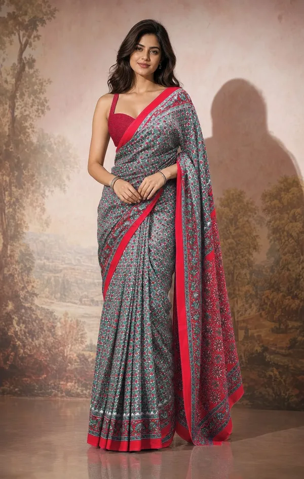 Leelavati_Printed_Floral_Print_Geometric_Print_Blocked_Printed_Woven_Daily_Wear_Pure_Cotton_Saree_Grey