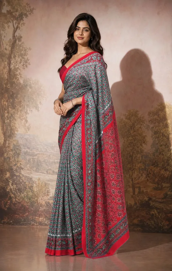 Leelavati_Printed_Floral_Print_Geometric_Print_Blocked_Printed_Woven_Daily_Wear_Pure_Cotton_Saree_Grey