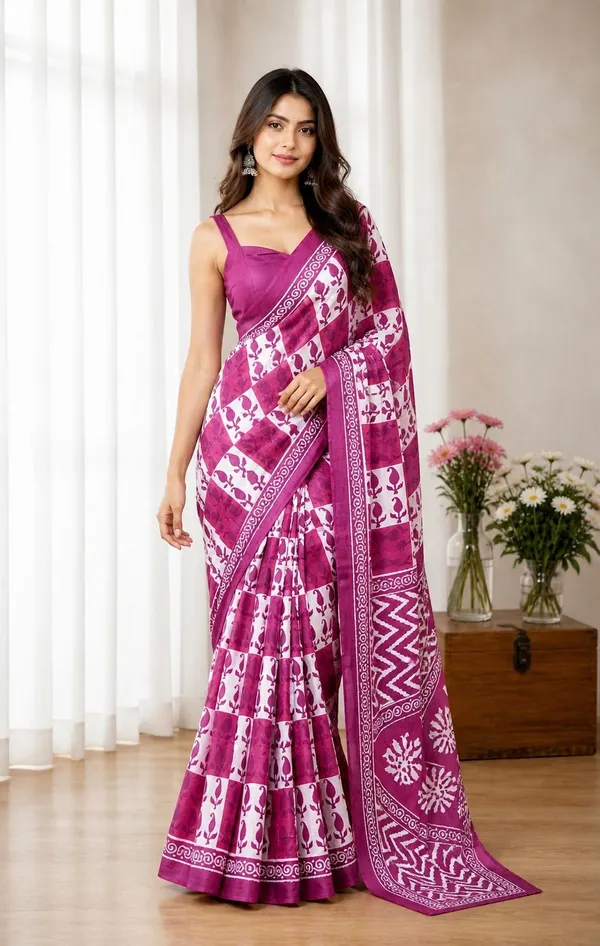 Leelavati_Printed_Floral_Print_Geometric_Print_Blocked_Printed_Woven_Daily_Wear_Pure_Cotton_Saree_Pink