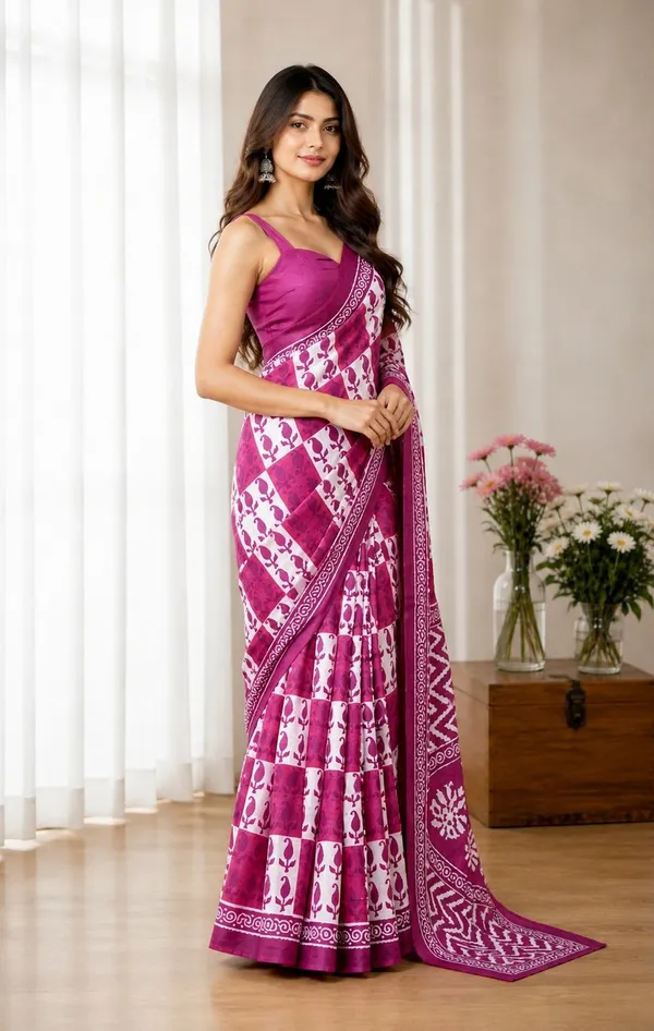 Leelavati_Printed_Floral_Print_Geometric_Print_Blocked_Printed_Woven_Daily_Wear_Pure_Cotton_Saree_Pink