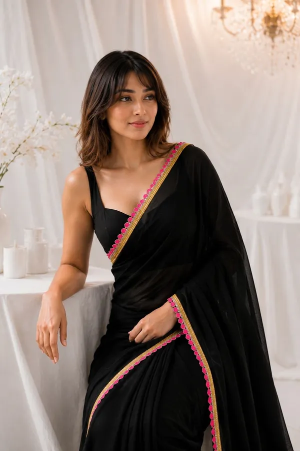 Leelavati_Embroidered_Self_Design_Solid/Plain_Bollywood_Pure_Cotton_Saree_Black