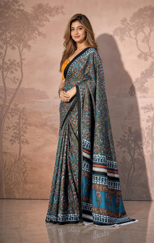Leelavati_Printed_Floral_Print_Geometric_Print_Blocked_Printed_Woven_Daily_Wear_Pure_Cotton_Saree_Light_Blue