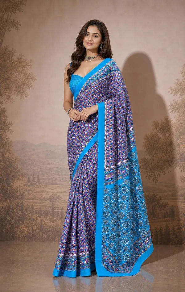 Leelavati_Printed_Floral_Print_Geometric_Print_Blocked_Printed_Woven_Daily_Wear_Pure_Cotton_Saree_Purple