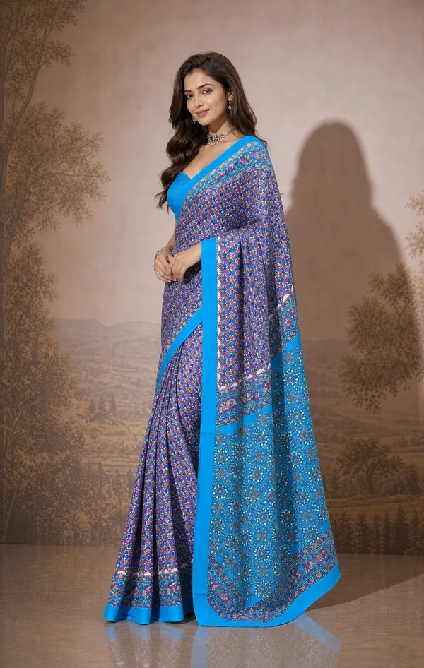 Leelavati_Printed_Floral_Print_Geometric_Print_Blocked_Printed_Woven_Daily_Wear_Pure_Cotton_Saree_Purple