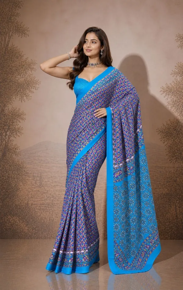 Leelavati_Printed_Floral_Print_Geometric_Print_Blocked_Printed_Woven_Daily_Wear_Pure_Cotton_Saree_Purple