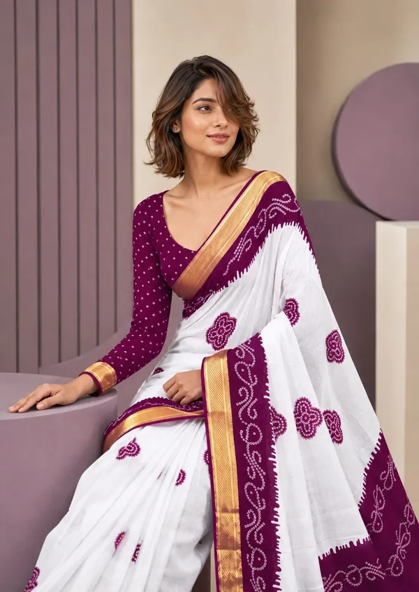 Leelavati_Printed_Blocked_Printed_Woven_Bandhani_Pure_Cotton_Saree_Purple